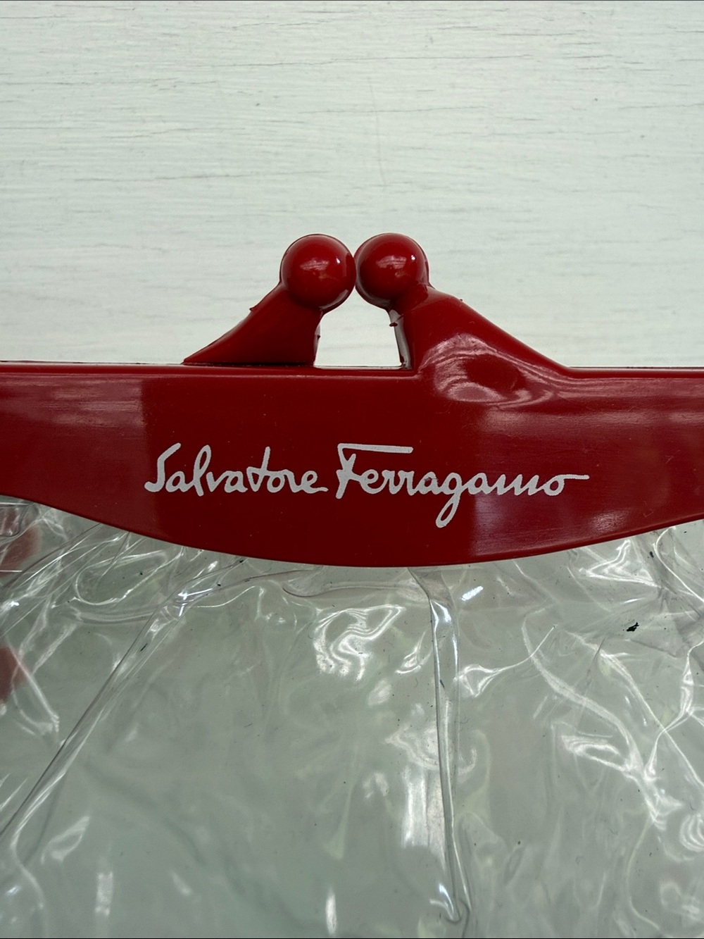 Salvatore Ferragamo Red Clear Vinyl Clutch Bag